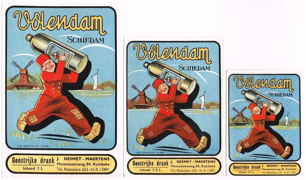 ORIGINAL C1930S WINE BOTTLE LABEL DUTCH WINDMILL VINTAGE 3 DIFFERENT SIZES