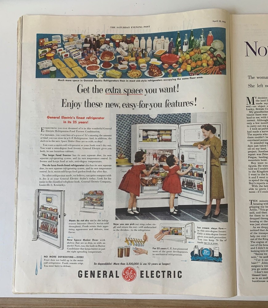 General Electric Magazine Ad Refrigerator Extra Space Features 1952