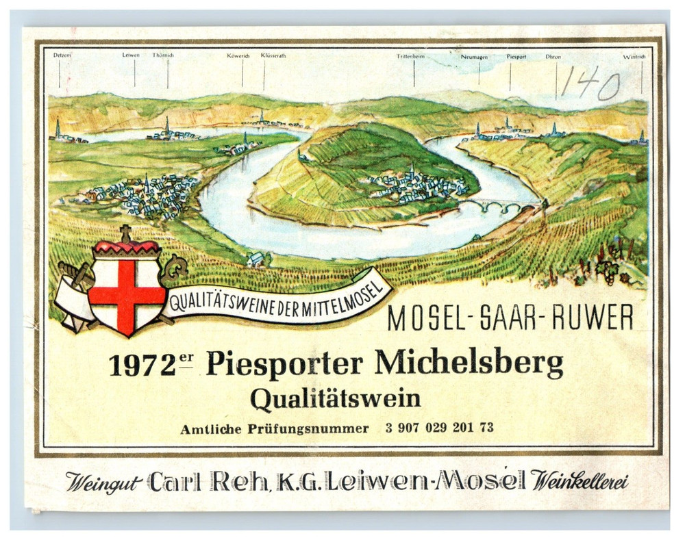 1960&rsquo;s-80&rsquo;s Piesporter Michelsberg German Wine Label S73E