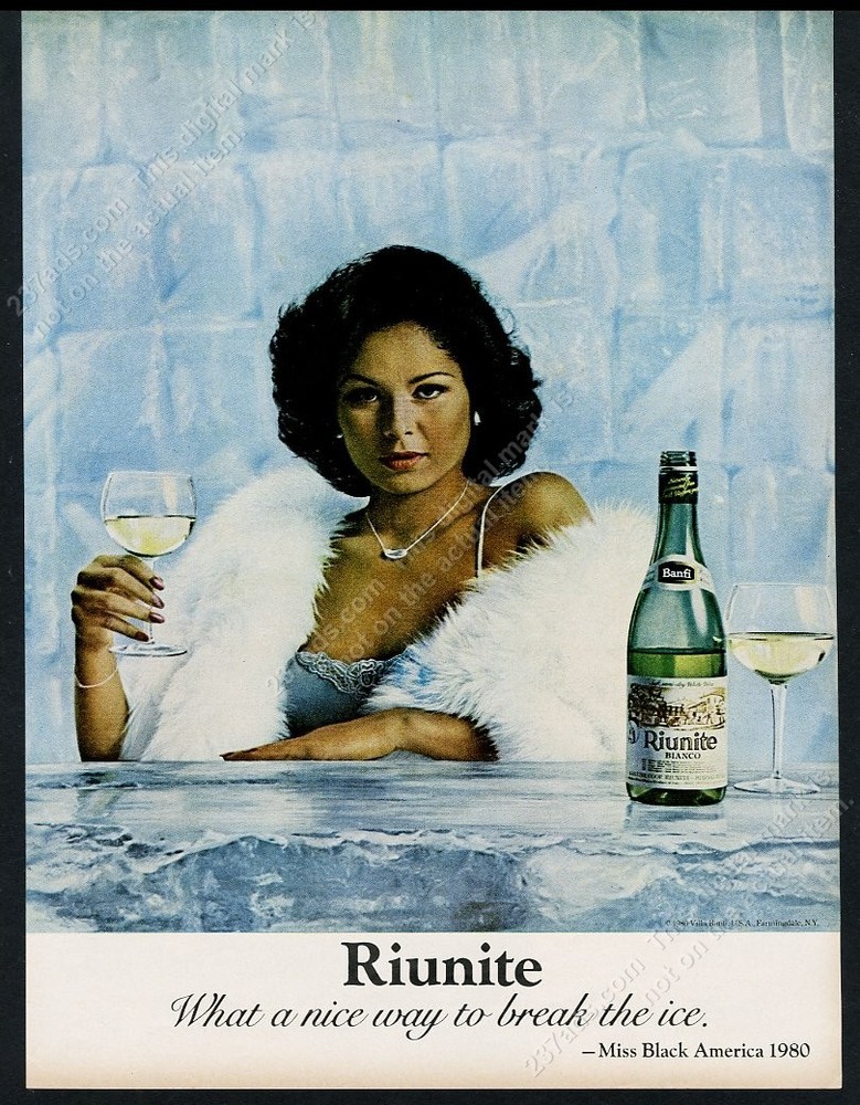 1981 Miss Black America 1980 Sharon Wright photo Riunite wine vintage print ad