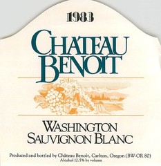 Chateau Benoit Sauvignon Blanc Washington Carlton Oregon 1983 Vintage Wine Label