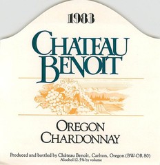 Chateau Benoit Oregon Chardonnay Carlton 1983 1980s Vtg Wine Label