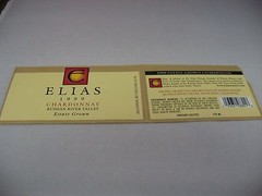 Vintage 1999 Elias Chardonnay Wine Label Russian River Valley Estate Grown CA