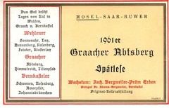 German Wine Label 1960s 1961er Abtsberg Spatlese Mosel