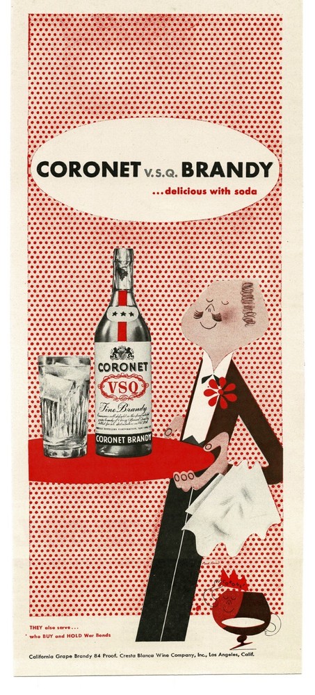 1944 Coronet V.S.Q. Brandy Paul Rand art WWII Buy War Bonds Vintage Print Ad 1