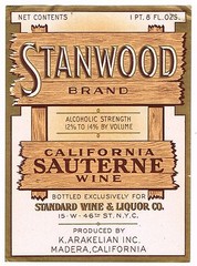 C1930S STANWOOD WINE BOTTLE LABEL MADERA CALIFORNIA ORIGINAL VINTAGE SAUTERNE