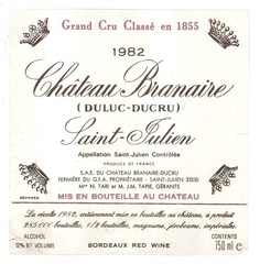 Chateau Branaire Wine Label 1982 France French