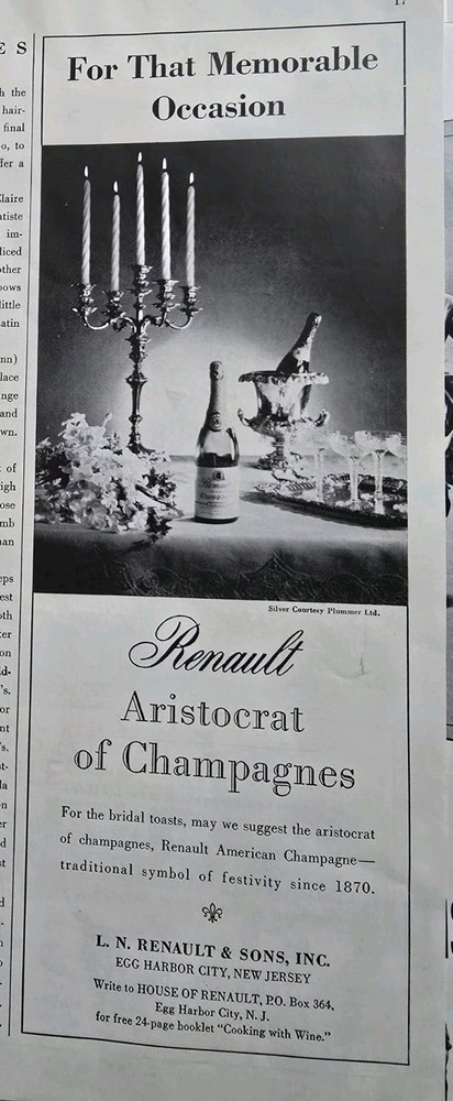 1959 Renault Aristocrat of Champagne for memorable occasion Vintage Ad
