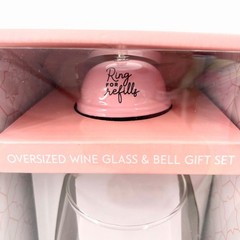 NIB OVERSIZED 30 OZ WINE GLASS & PINK RING BELL CLINK TO THAT WINE GIFT SET