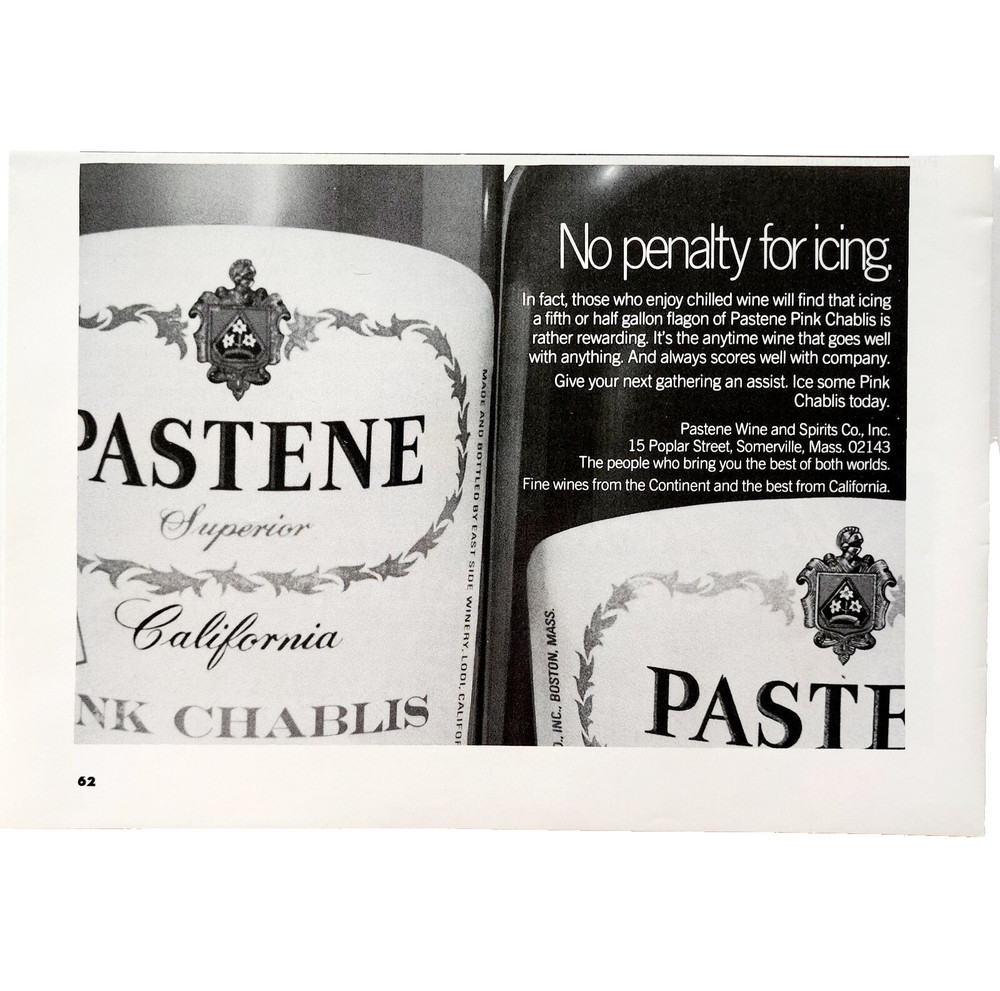 1972 Pastene Pink Chablis Wine Advertisement Winery California Vintage DWF22
