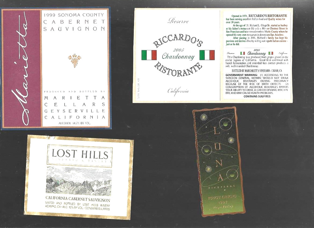 Lot of 4 different Wine bottle labels #12