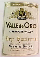 1940s California Livermore Wente Bros Vineyard VALLE DE ORO Sauterne WINE label
