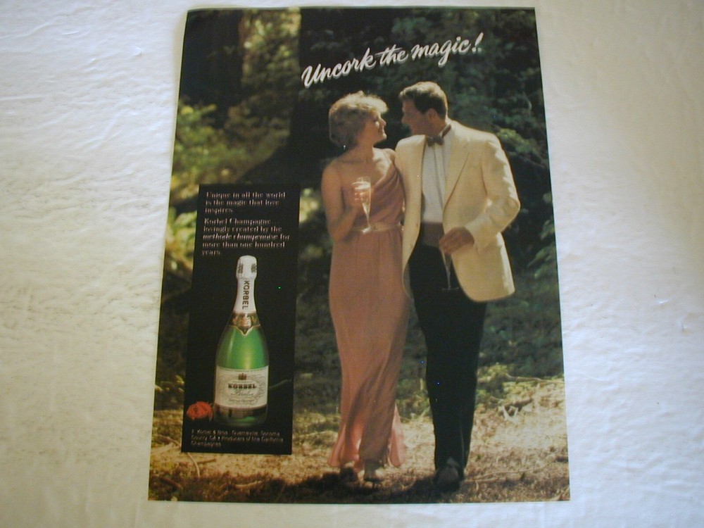 1985 KORBEL CHAMPAGNE UNCORK THE MAGIC! BAR DECOR 8X11 VINTAGE PRINT AD L041