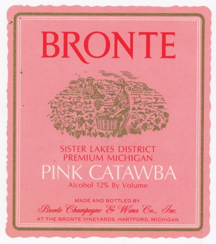 1960s-70s Hartford, MI Wine Label Pink Catawba Bronte Champagn & Wine Co #2G1