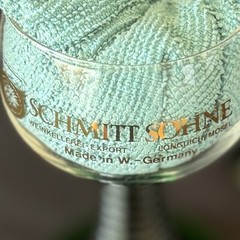 Lot of 2 West German Schmitt Sohne Green Cordial Wine Glass Goblet Ribbed Stem
