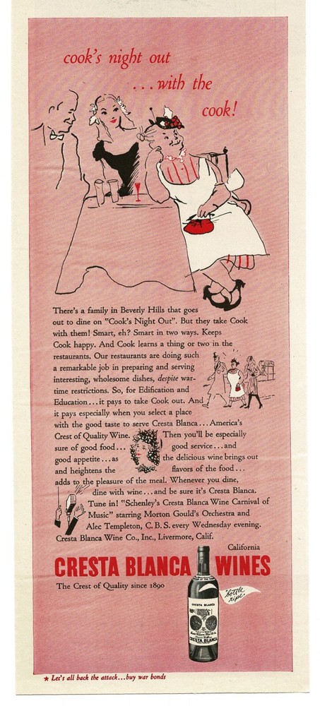 1944 Cresta Blanca Wine art WWII Buy War Bonds Vintage Print Ad