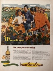 1944 Italian Swiss Colony Wine Illustrated Print Ad, Wines With A Past Art