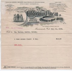 1909 Graphic Billhead from the California Winery Sacramento CA