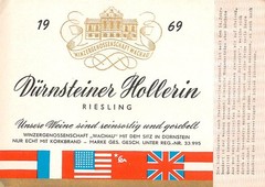 Durnsteiner Hollerin Riesling Durnstein Austria 1960s 1969 Vintage Wine Label