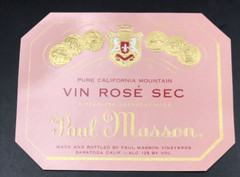 1940s Original Paul Masson California Mountain Vin Rose Sec Wine Label Embossed