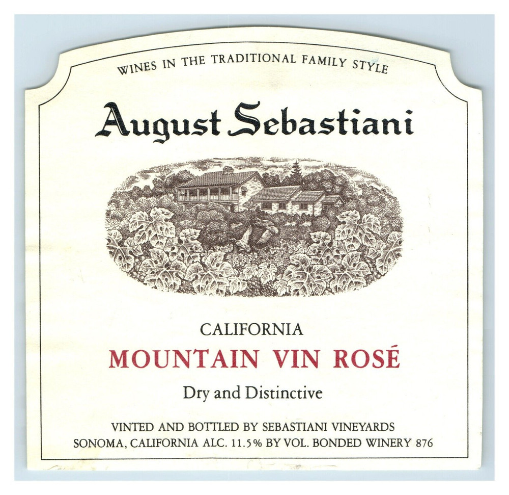 1970s-80s August Sebastiani Mountain Vin Rose California Wine Label Original S8