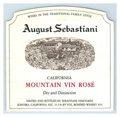 1970s-80s August Sebastiani Mountain Vin Rose California Wine Label Original S8