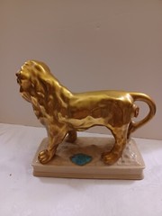 Vintage BARSOTTINI GOLD LION Statue Figurine 1970 Limited Edition Wine Decanter