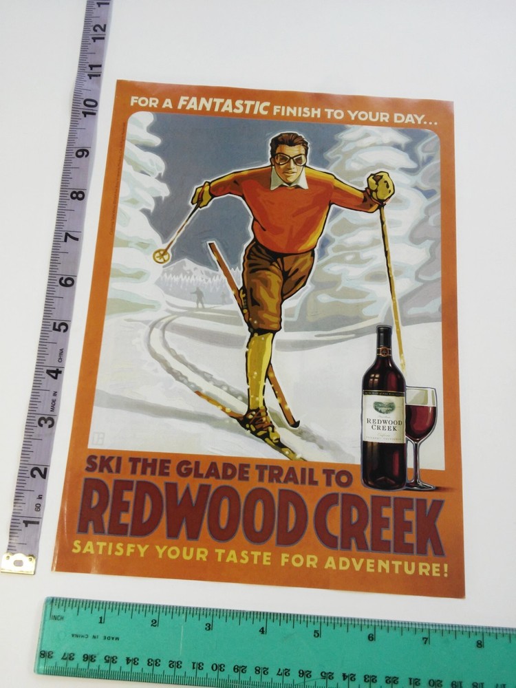 1-page Clipping cross country skier retro drawing Redwood Creek Wine Print Ad