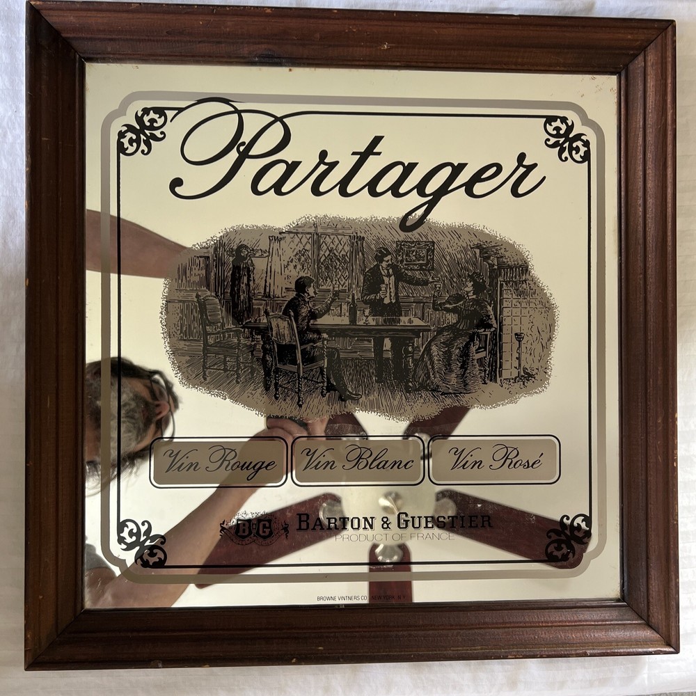 Vintage Partager Vin Mirror, B&G Barton & Guestier, Brown Vintners Co, NY #AR