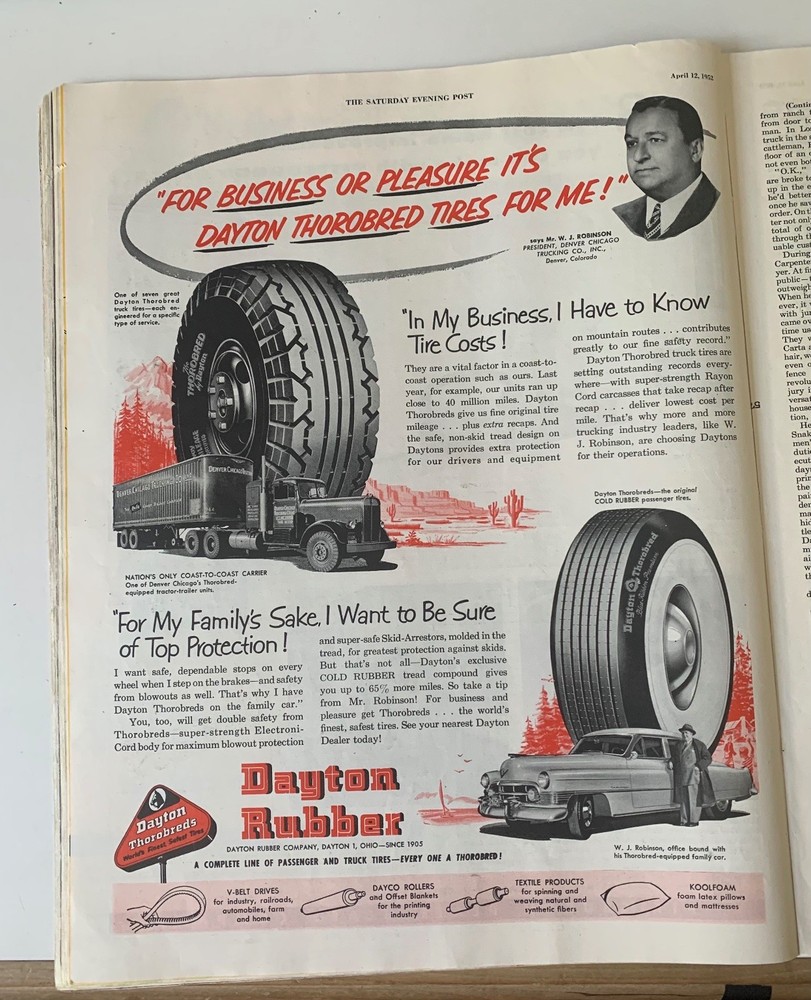 Dayton Rubber Magazine Ad Truck & Passenger Tires &lsquo;Top Protection&rsquo; 1952 Safety