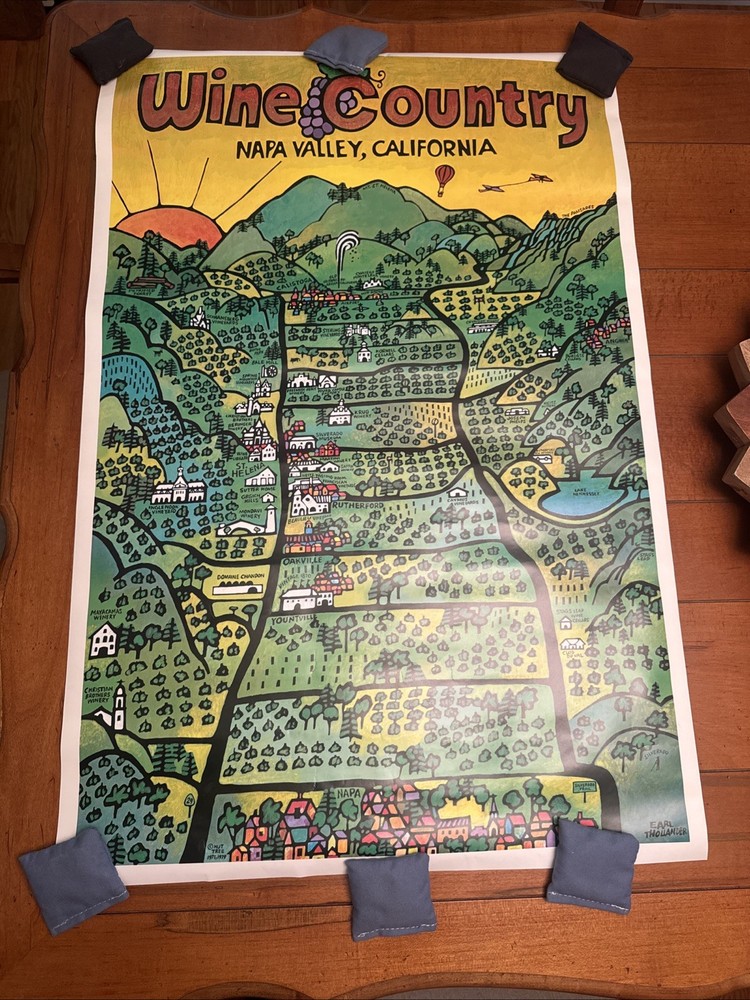 Wine Country Napa Valley Poster Earl Thollander Nut Tree 1974 Double Sided – VTG