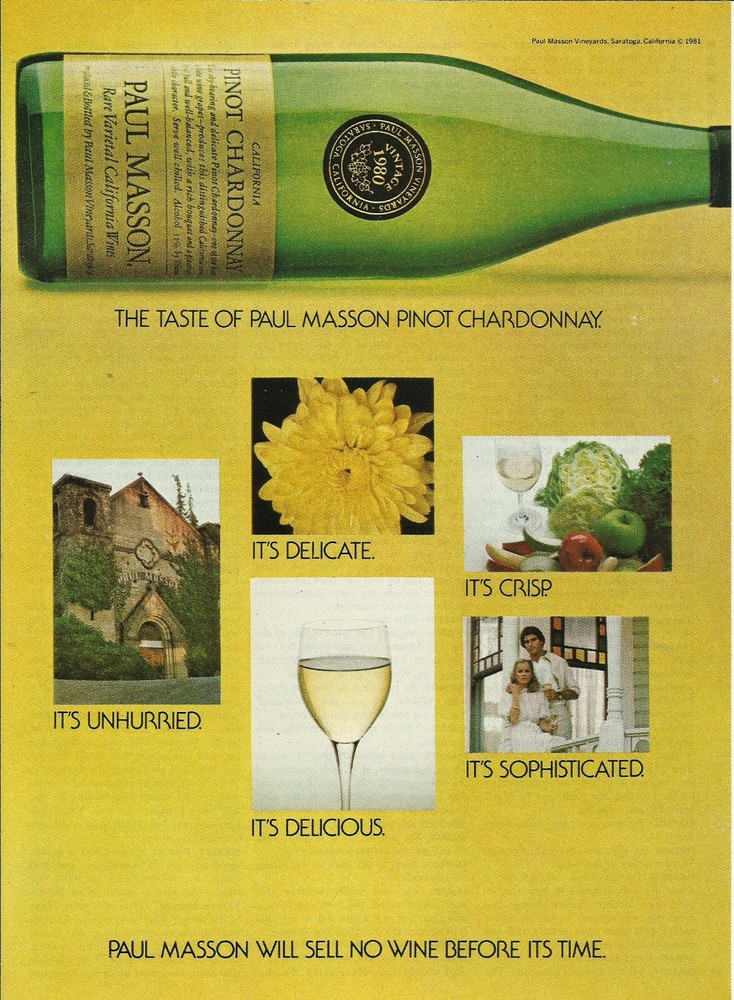1981 Paul Masson Pinot Chardonnay Wine vintage print ad 80&rsquo;s advertisement