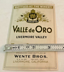 1940s California Livermore Wente Bros Vineyard VALLE DE ORO Sauterne WINE label