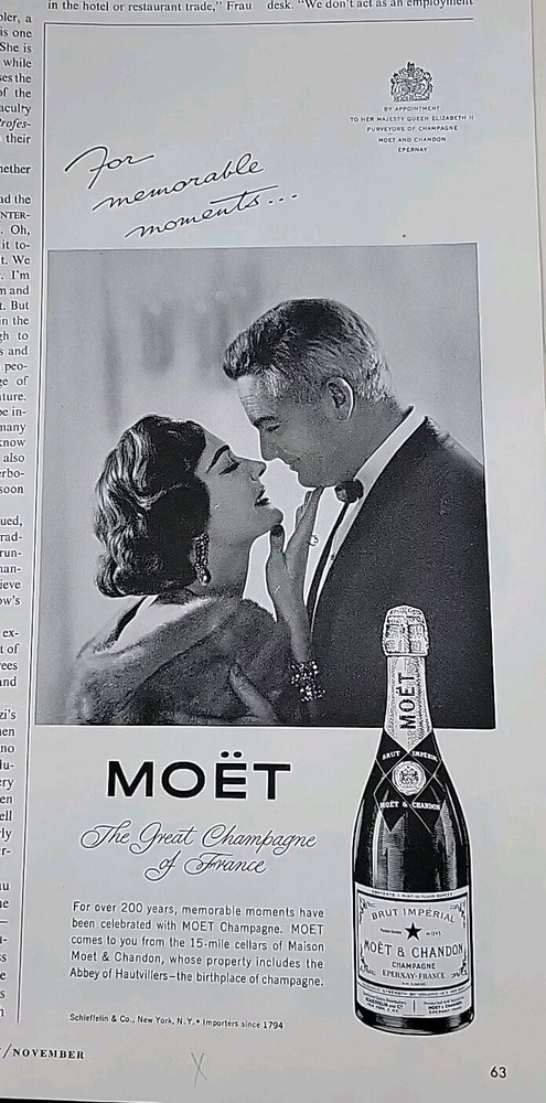 1960 Moet Great Champagne of France for memorable moments vintage ad