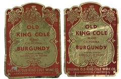 Lot of 2 Vintage Old King Cole California Burgundy Wine Label Gold Foil 1930s