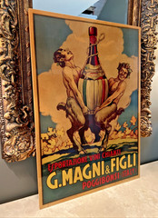 Vintage GUSTAVO MAGNI & FIGLI CHIANTI WINE ADVERTISEMENT on WOOD PANEL