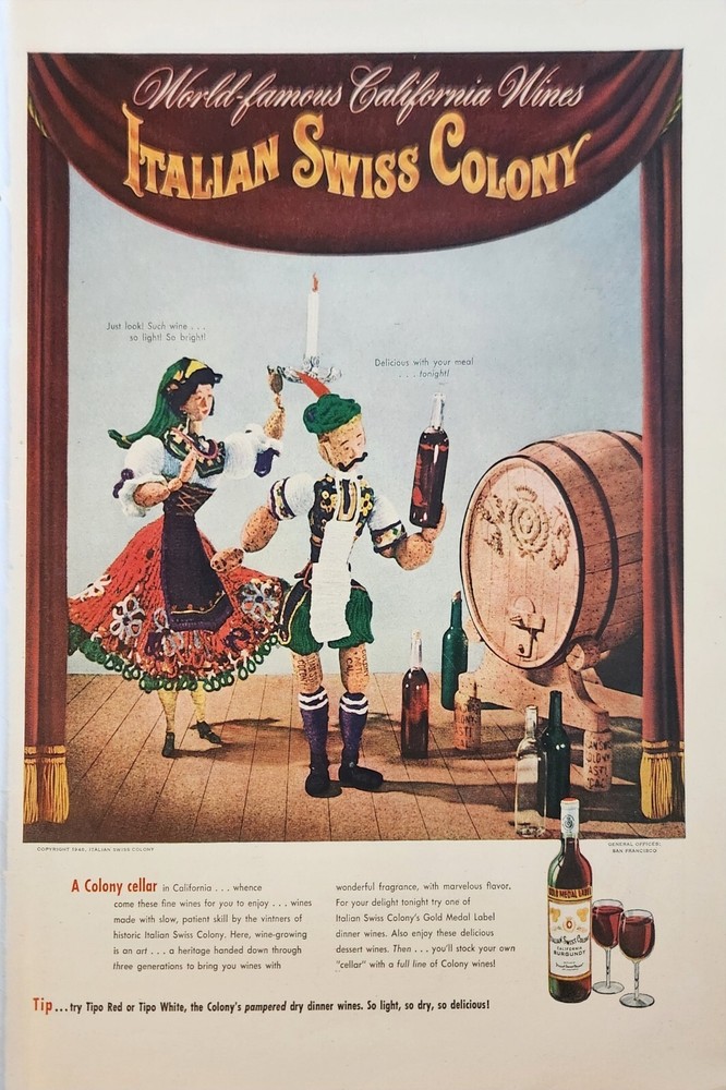 1947 Italian swiss colony California wines Vintage Ad colony cellar