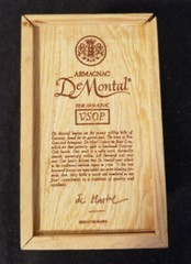 De Montal Armagnac Small Wooden Box & Bottle – Box is 4-14&Prime; x 2-1/2&Prime; x 2-1/2&Prime;