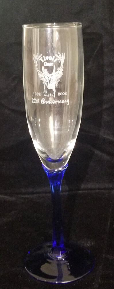 Tivoli Deer Kittredge CO – 20th Anniversary 1982-2002 Champagne Glass – 9&Prime; Tall