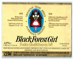 1970&rsquo;s-80&rsquo;s Black Forrest Girl Baden German Wine Label Original S12E