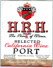 1920s-30s H.R.H. California Wine Port Escalon Label WL2
