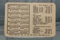 Vintage Advertising Pocket Wallet Calendar Card: 1965 Carmel Wine Co. New York