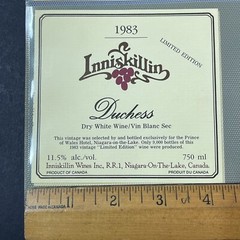 Vintage 1983 Inniskillin Winery Duchess Wine UNUSED Paper Label Niagara Q95