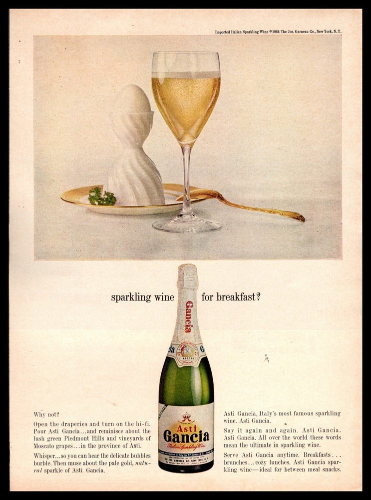 1964 Asti Gancia Italian Sparkling Wine Bottle « For Breakfast? » Vintage Print Ad