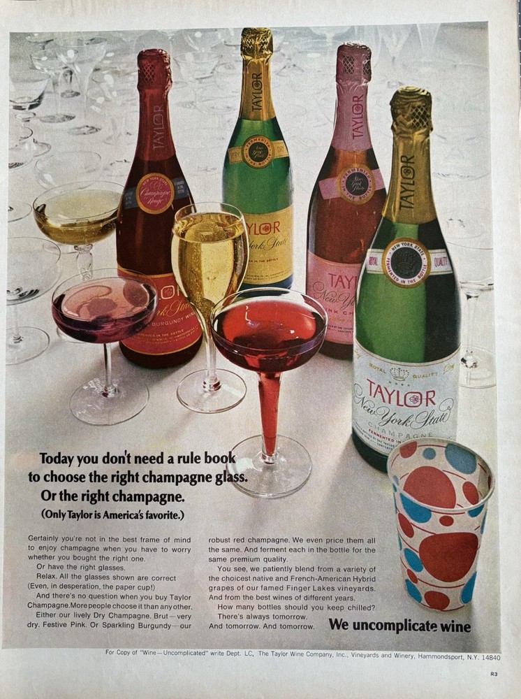 1967 Taylor Wine Original Vintage Advertisement Champagne Uncomplicate Print Ad