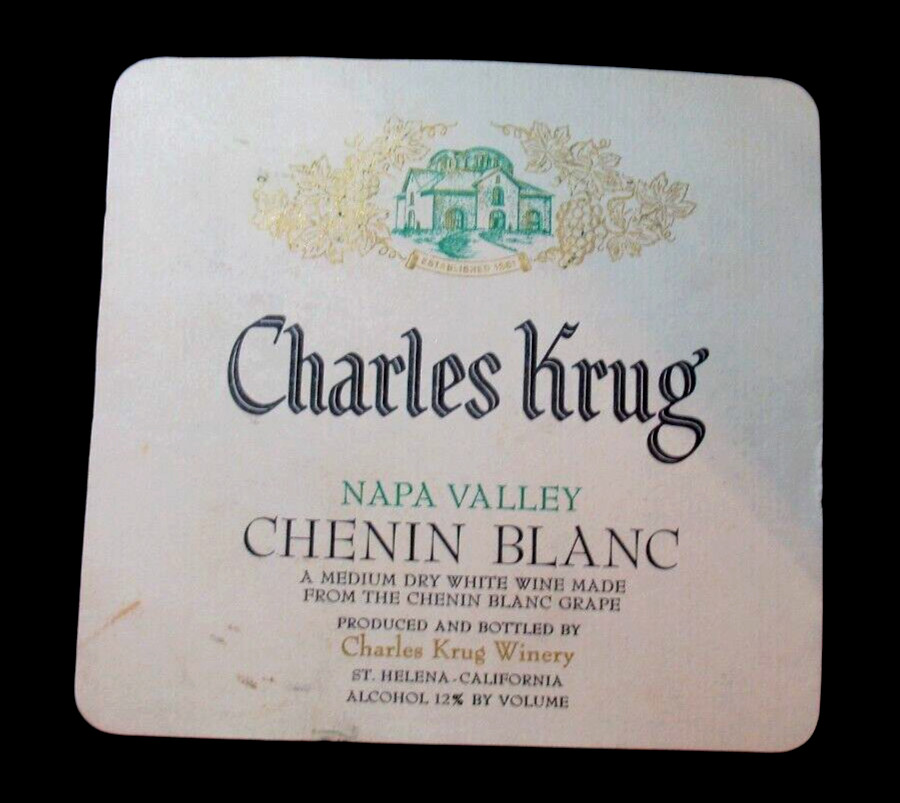Original Vintage Wine Label Charles Krug Napa Valey Chenin Blanc California