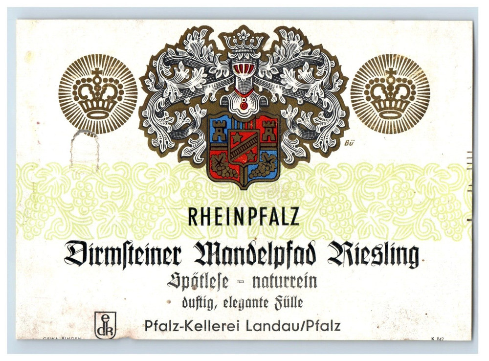 1960&rsquo;s-80&rsquo;s Dirmsteiner Mandelfpfad Riesling German Wine Label S73E