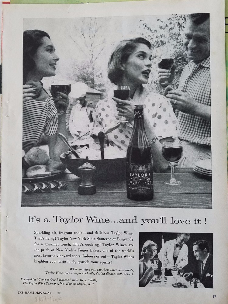 1957 Taylor Wine Cookout New York Burgundy Original Print Ad