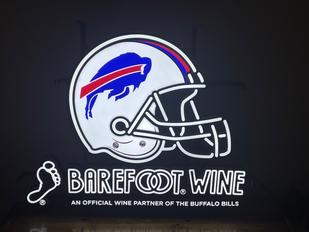 BAREFOOT WINE BUFFALO BILLS NFL LED BAR SIGN MAN CAVE GARAGE DECOR FOOTBALL SIGN
