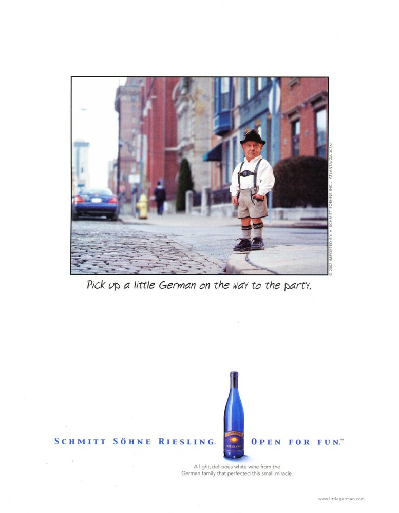 SCHMITT SOHNE WINE AD #1 RARE 2002 OOP « PICK UP A LITTLE GERMAN ON THE WAY TO.. »